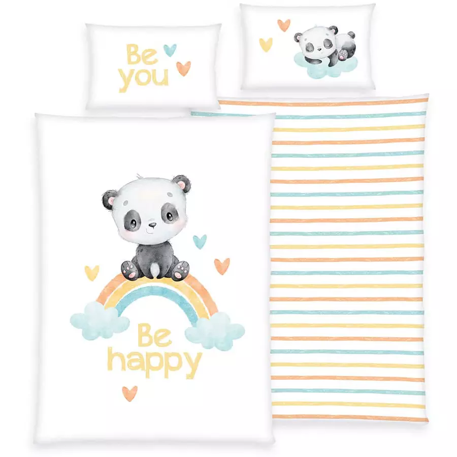 babybest®Flanell-Bettwäsche Regenbogen Panda 100 x 135cm