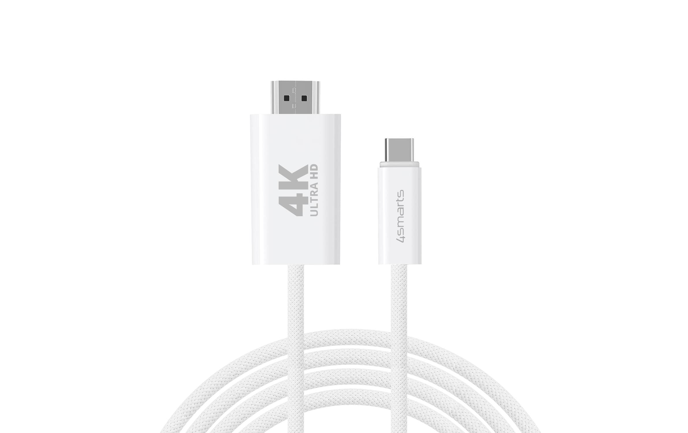 Kabel 4K 60Hz USB Type-C - HDMI, 2 mUSB-C auf HDMI Kabel 2m weiss, 4K-Unterstützung, Case Friendly
