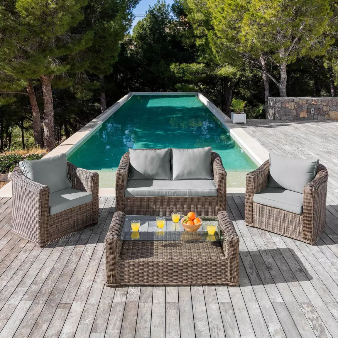 Lot de coussins de remplacement pour salon de jardin Calvi 4 places Gris clair