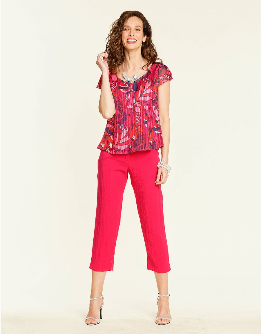 Top chic en voile rose