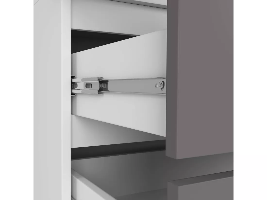 Armoire avec surmeuble AKORD S90 Blanche 90 cm 2 portes 2 tiroirs façade Gris Graphite 6 étagères 90x51x234 cm