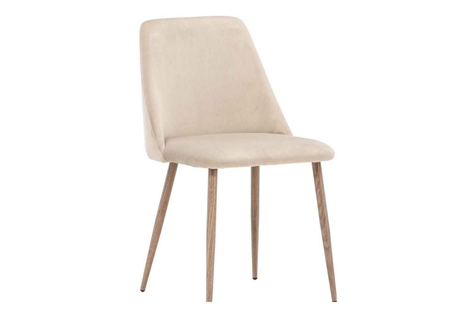 Night Spisestol. Sett av 2. Sett av 2. Beige fløyelsstoff med valnøtt ben.