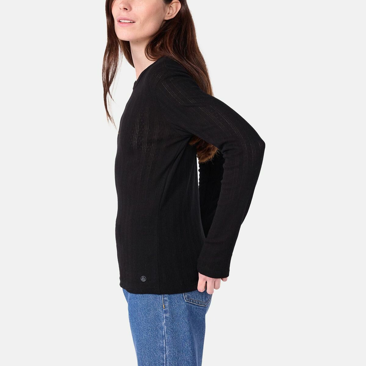 PETIT BATEAU<br>Camiseta feminina icônica feita de algodão vazado