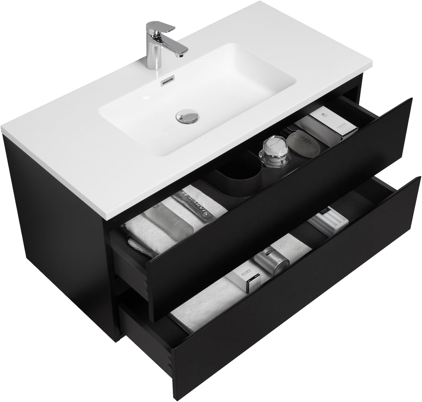 Badplaats B.V. Badezimmer Badmöbel Set Angela 100cm - Matt Schwarz - Unterschrank Schrank Waschbecken Waschtisch