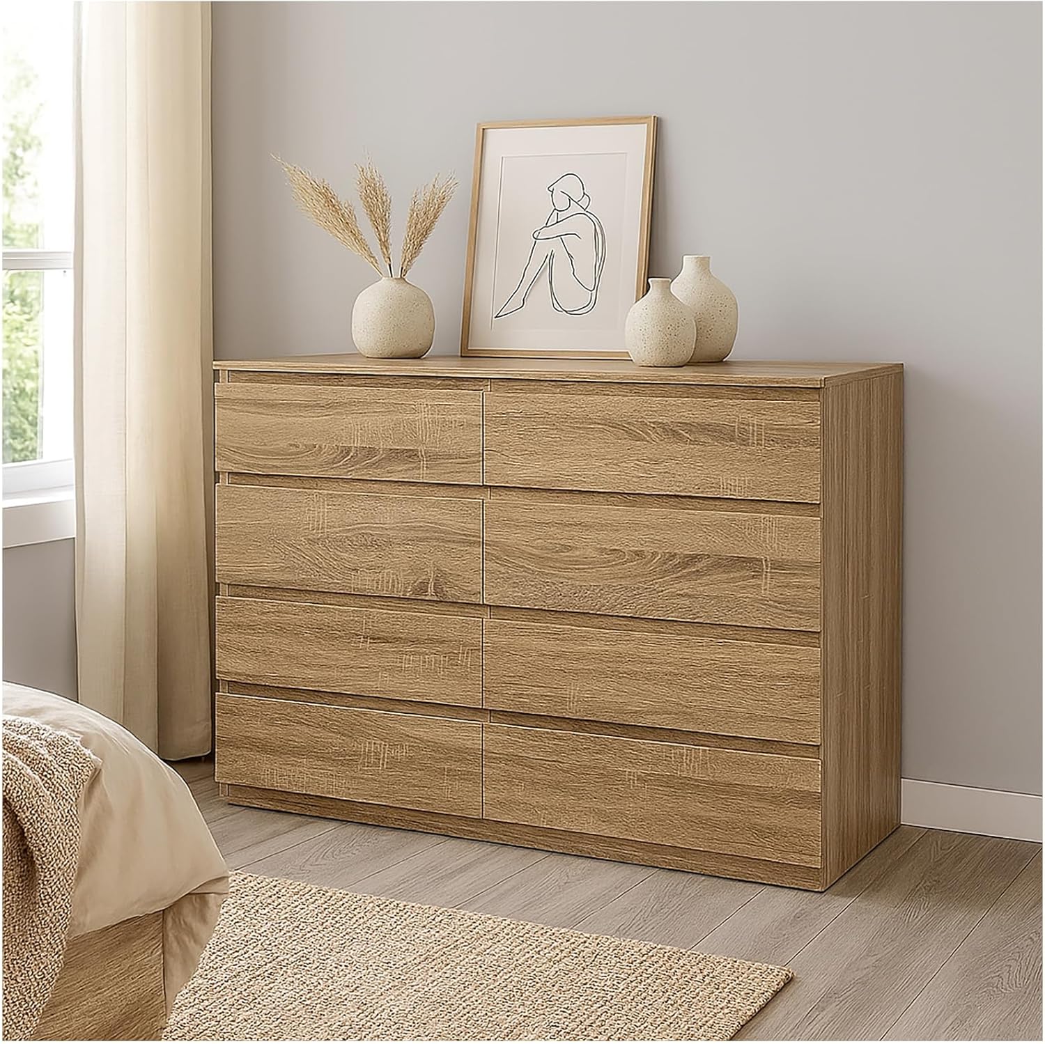 HTI living Moderne Kommode mit 8 grifflosen Schubladen Sonoma Sideboard