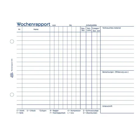 Avery Zweckform 1310 Wochenrapport, A5 quer, mit Blaupapier, 100 Blatt