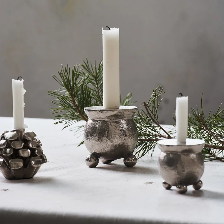 House Doctor - Classic Kerzenständer, H 6 cm, antik-silber