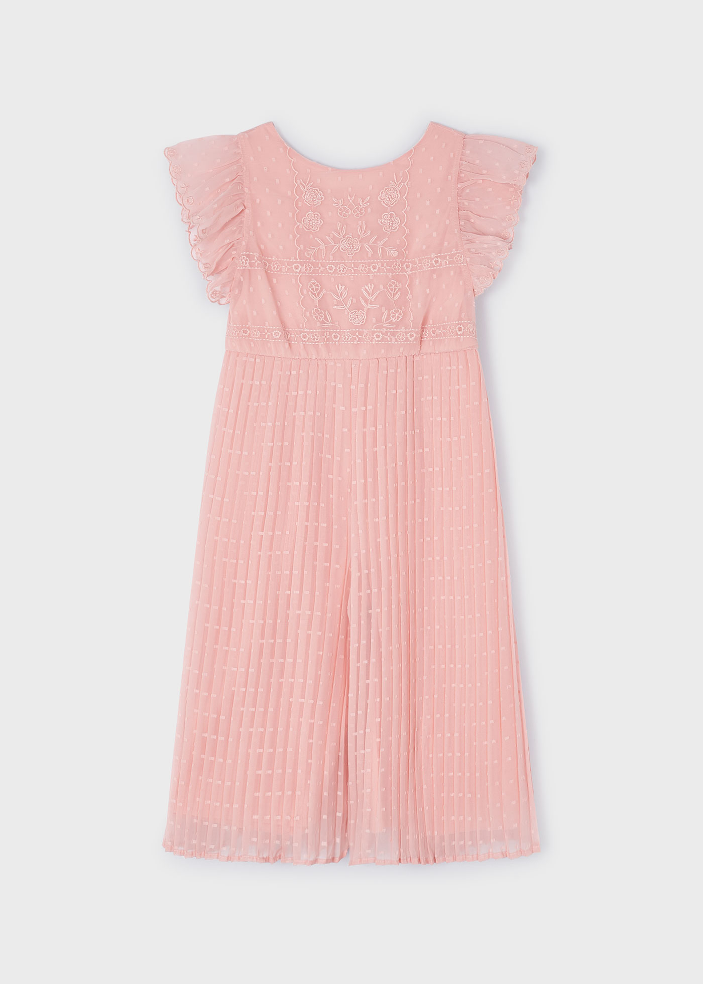 Macacão nude de chiffon com estampa de bolinhas para meninas