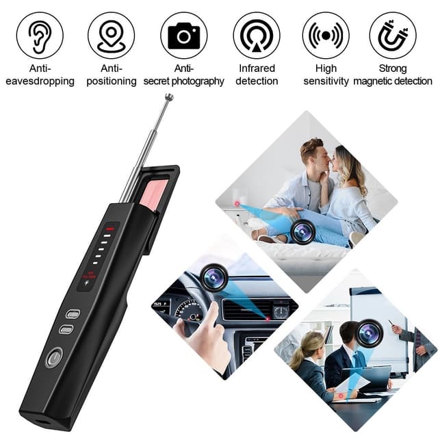 RF Signal Detektor GPS WiFi Tracker Kamera Bug Detector Anti Spy Infrarød Scanner