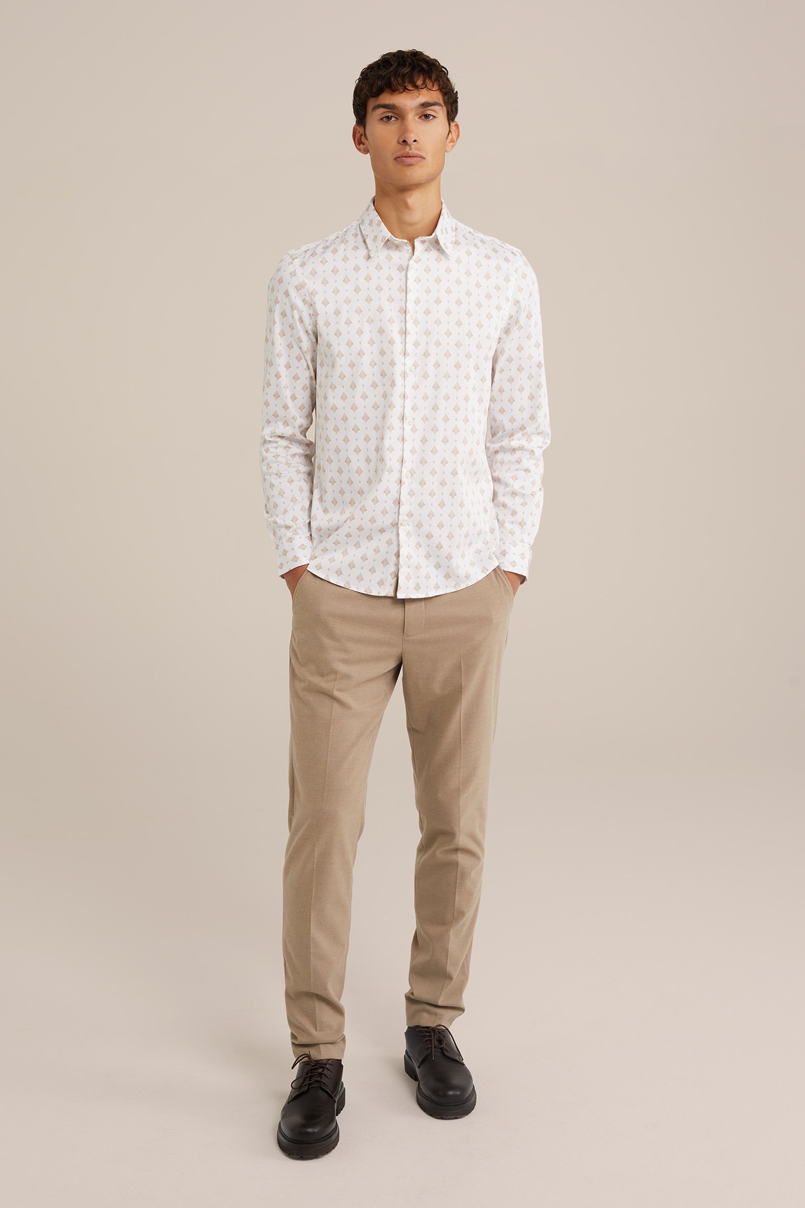 satijn look overhemd met print WE Fashion Wit