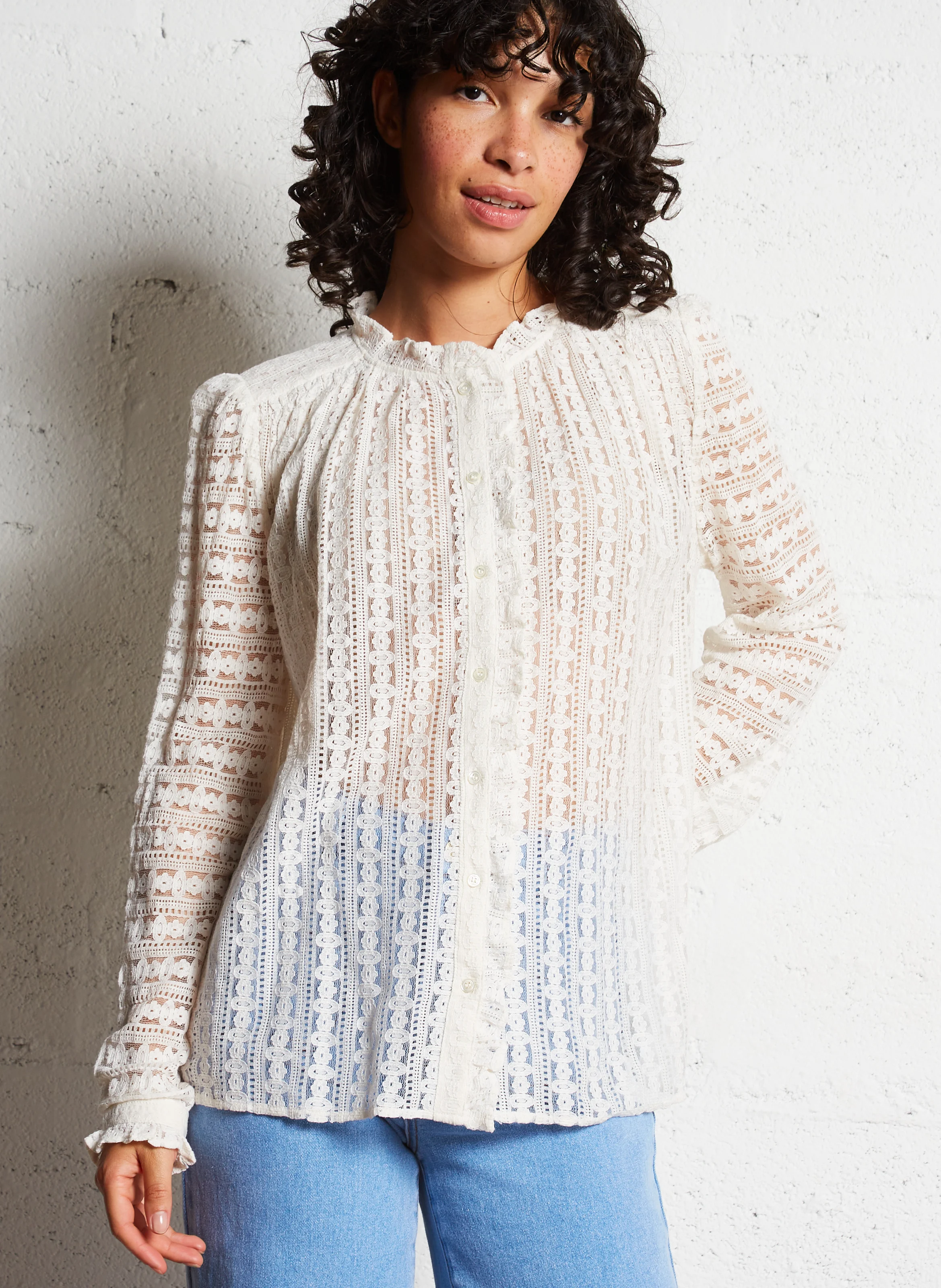 BETSY - Blouse col rond droite en coton mélangé | Beige