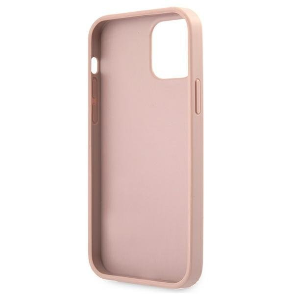 iPhone 12 / iPhone 12 Pro Leder Saffiano Hardcase Hülle Metall Logo (GUHCP12MSA4GGPI) - Rosa / Gold