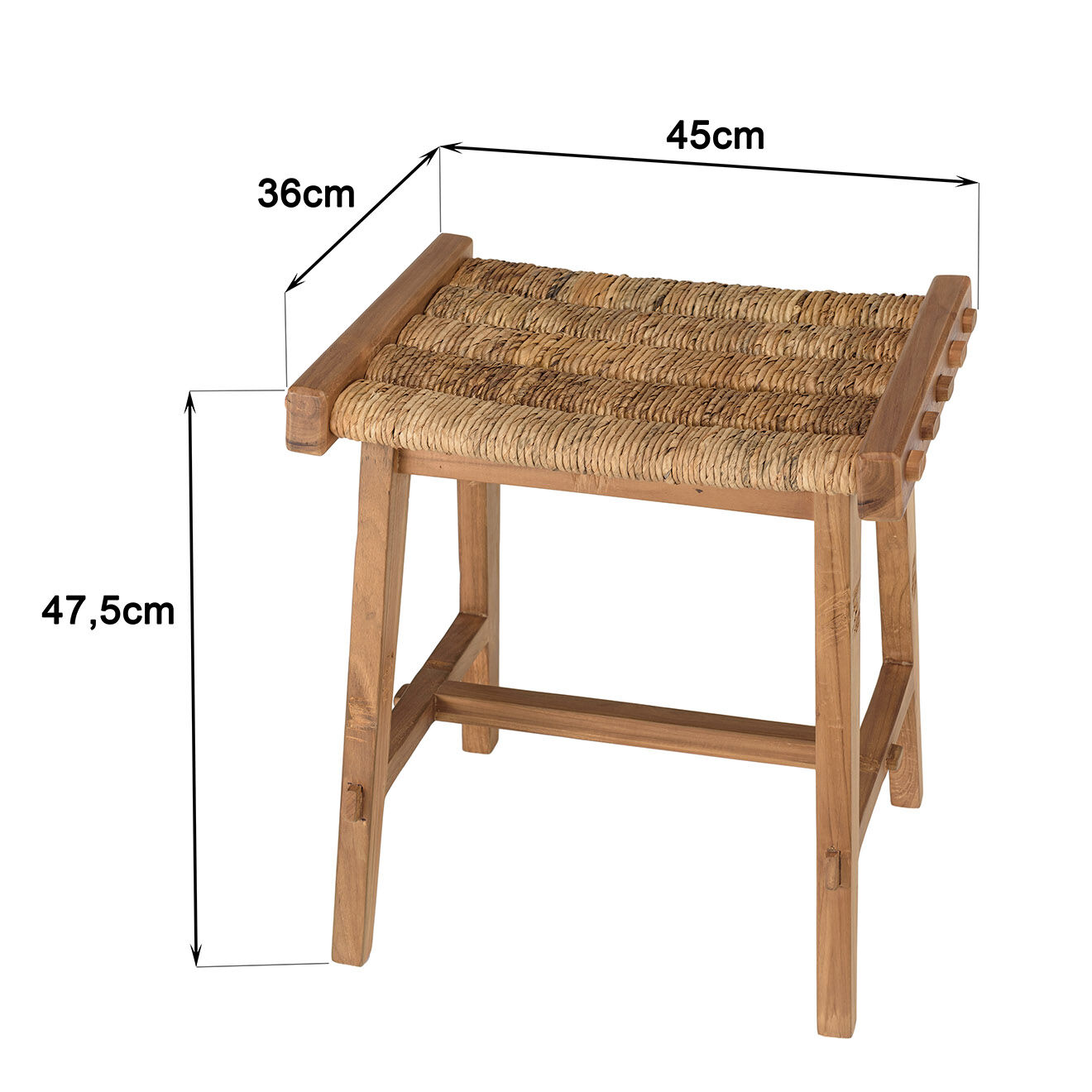 Macabane Tabouret assise en tissage d'abaca naturel Sixtine bois - 45x36x47.5 cm