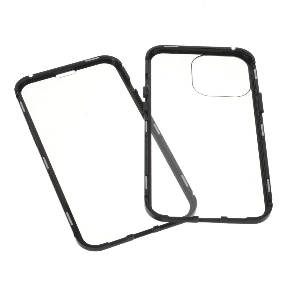 iPhone 13 Pro Magnetische Alu Schutzhülle mit Panzer Glas Backcover   Displayschutz (Magnet-Technologie) - Schwarz