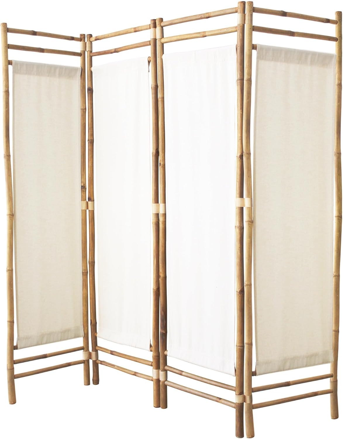 Box and Beyond - - Paravent - 160 x 160 cm - Raumteiler aus Leinwand und Bambus - Paravent 4 Paneele - Paravent Schlafzimmer, Wohnzimmer - Trennwand - herausnehmba
