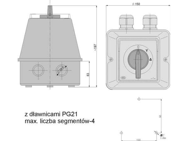 Elektromet Stjerne-trekant kambryter 3P 63A IP44 ŁK 63-23 i hus (926323)