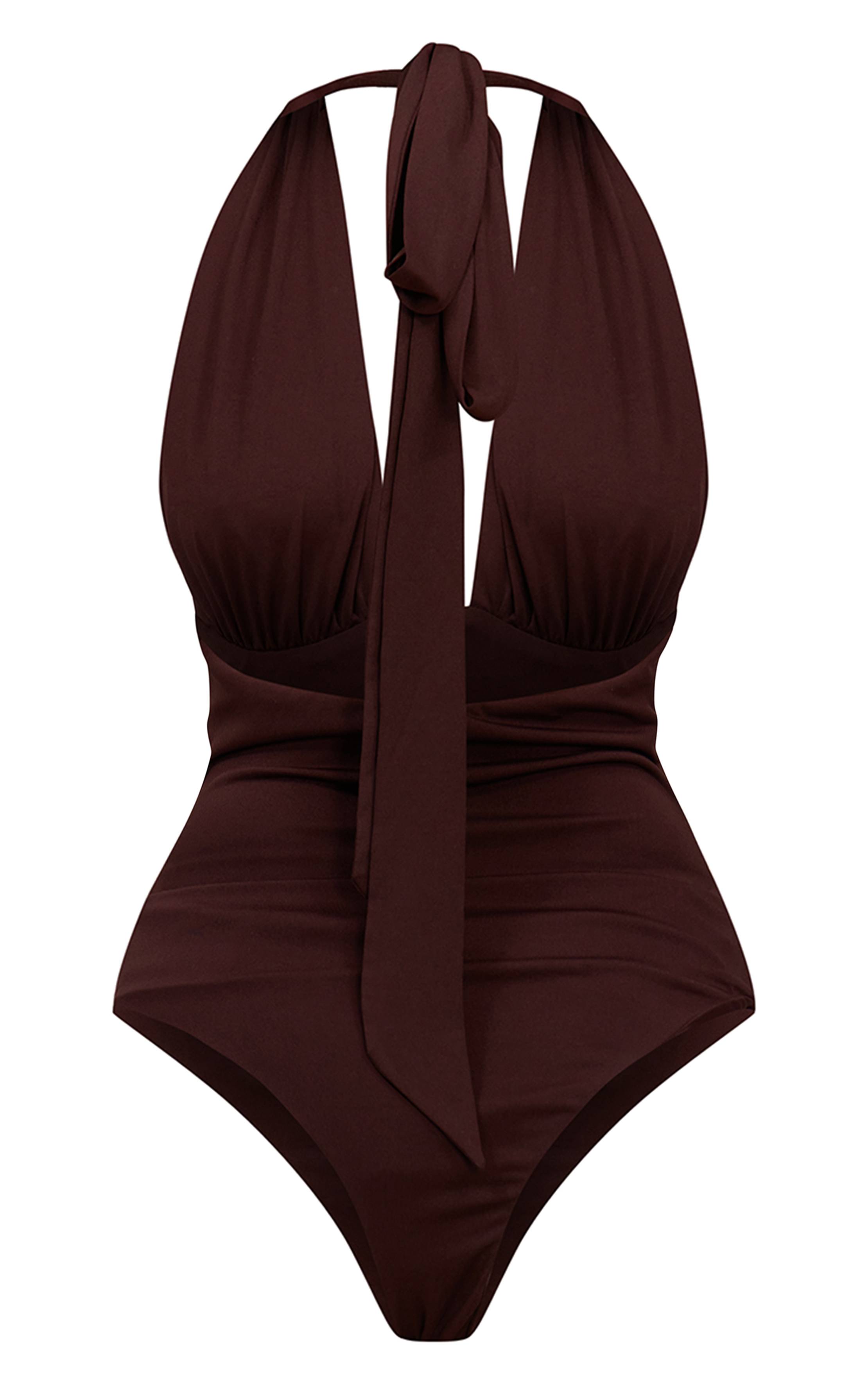 Chocolate Brown Body Coordonné Plt Label Bustier Froncé En Jersey Fluide