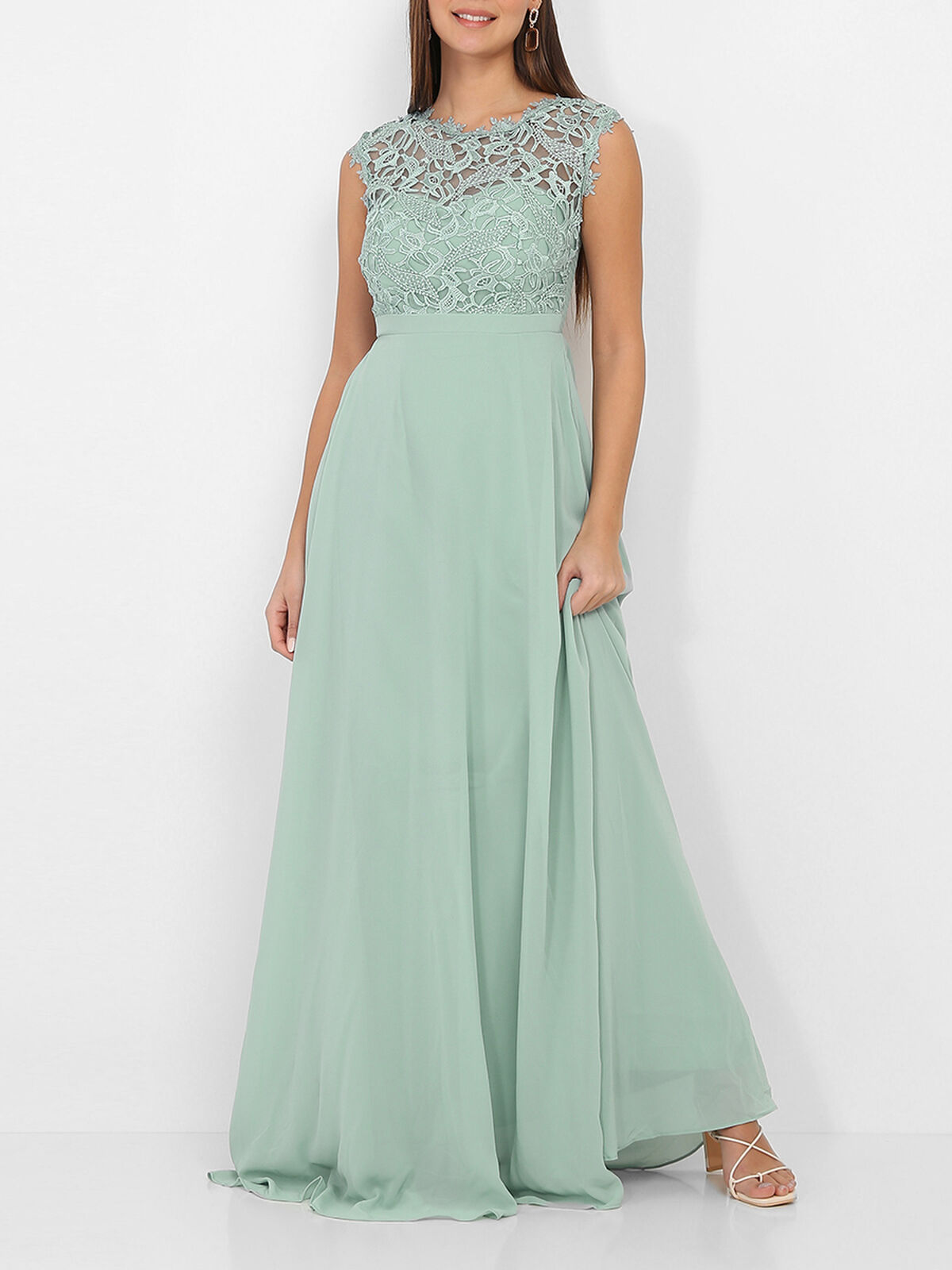 Robe longue à dentelle- Vert clair