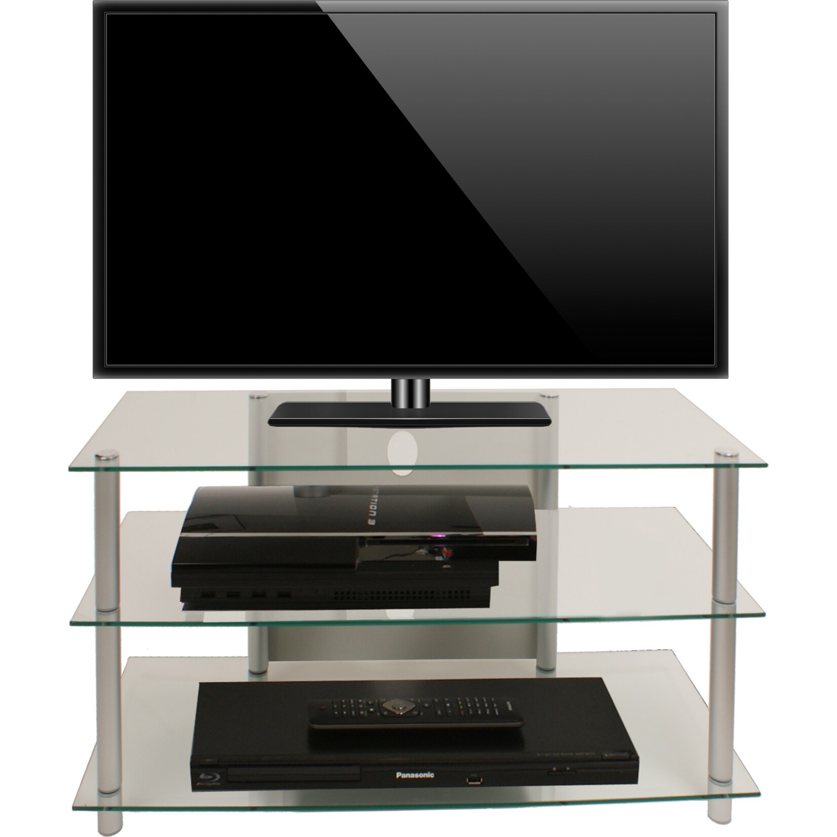VCM TV Möbel Sideboard Fernsehschrank Rack Fernseh Board Alu Glas Tisch Sindas