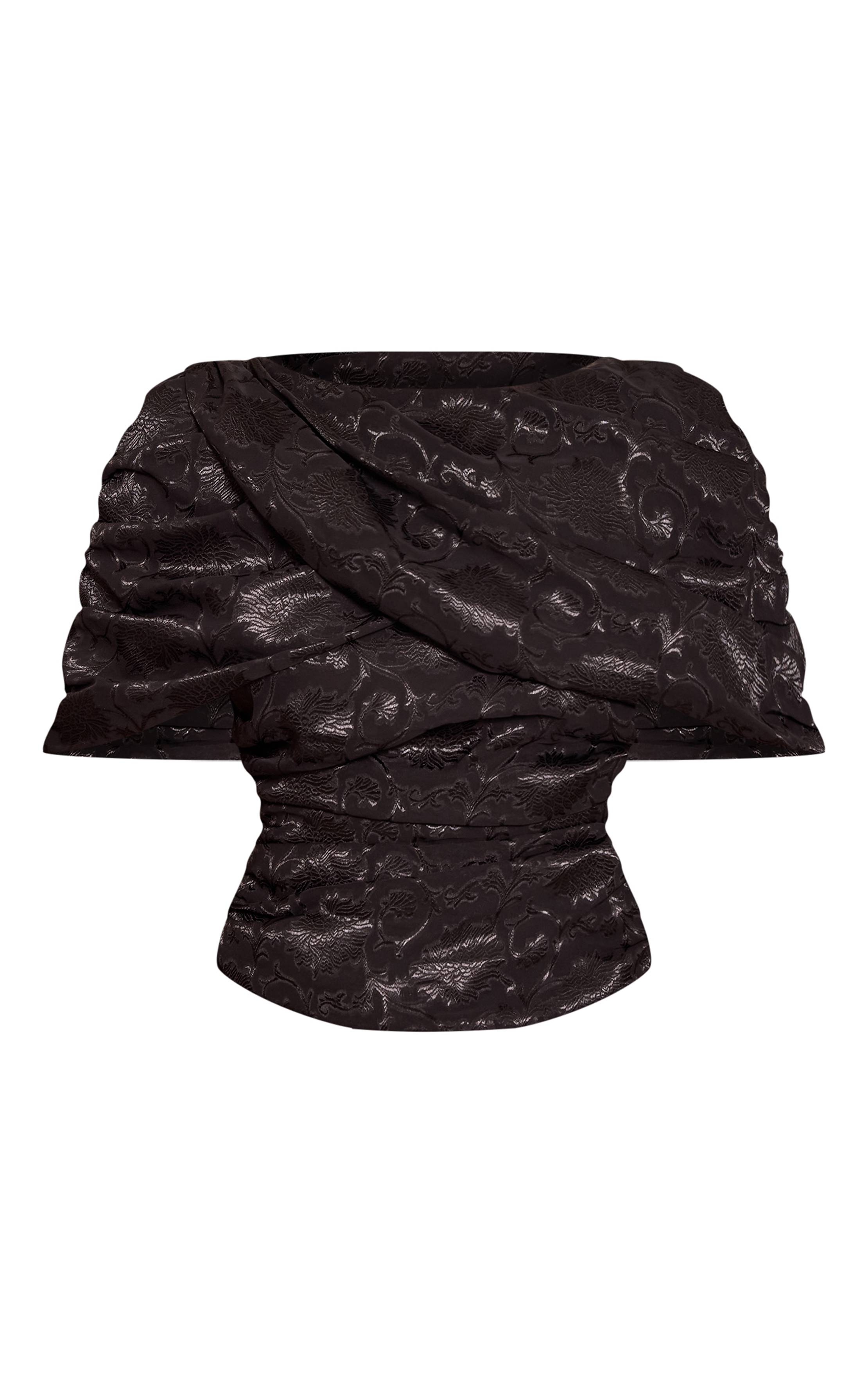 Noir Haut Drapé En Satin À Motif Floral