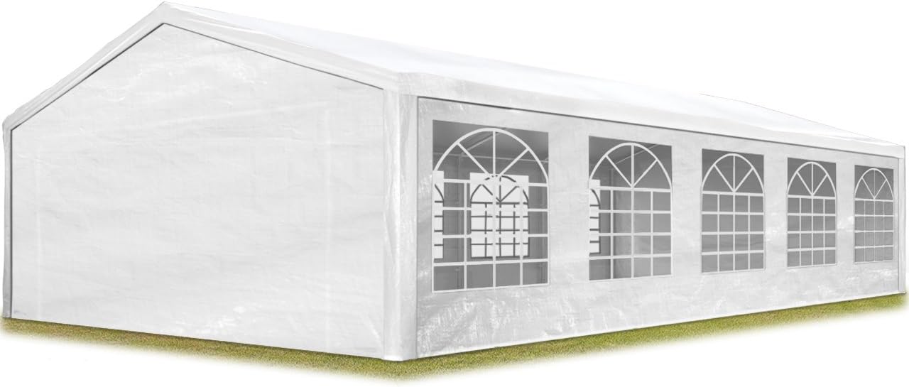 Partyzelt Pavillon 5x10 m in weiß PE Plane 350 N Wasserdicht UV Schutz Festzelt Gartenzelt