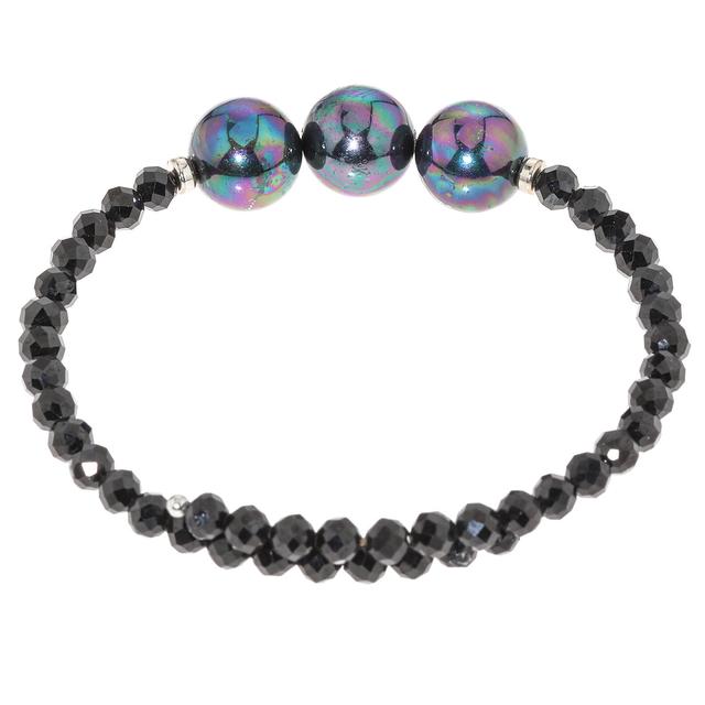 Wickel-Armband, 3 Muschelkernperlen, Black Spinell, ca. 20 ct.