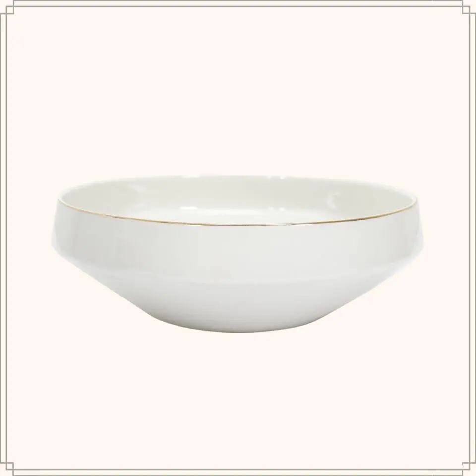 OTIX Saladeschaal Slakom Serveerschaal 25cm Wit met gouden rand Porselein