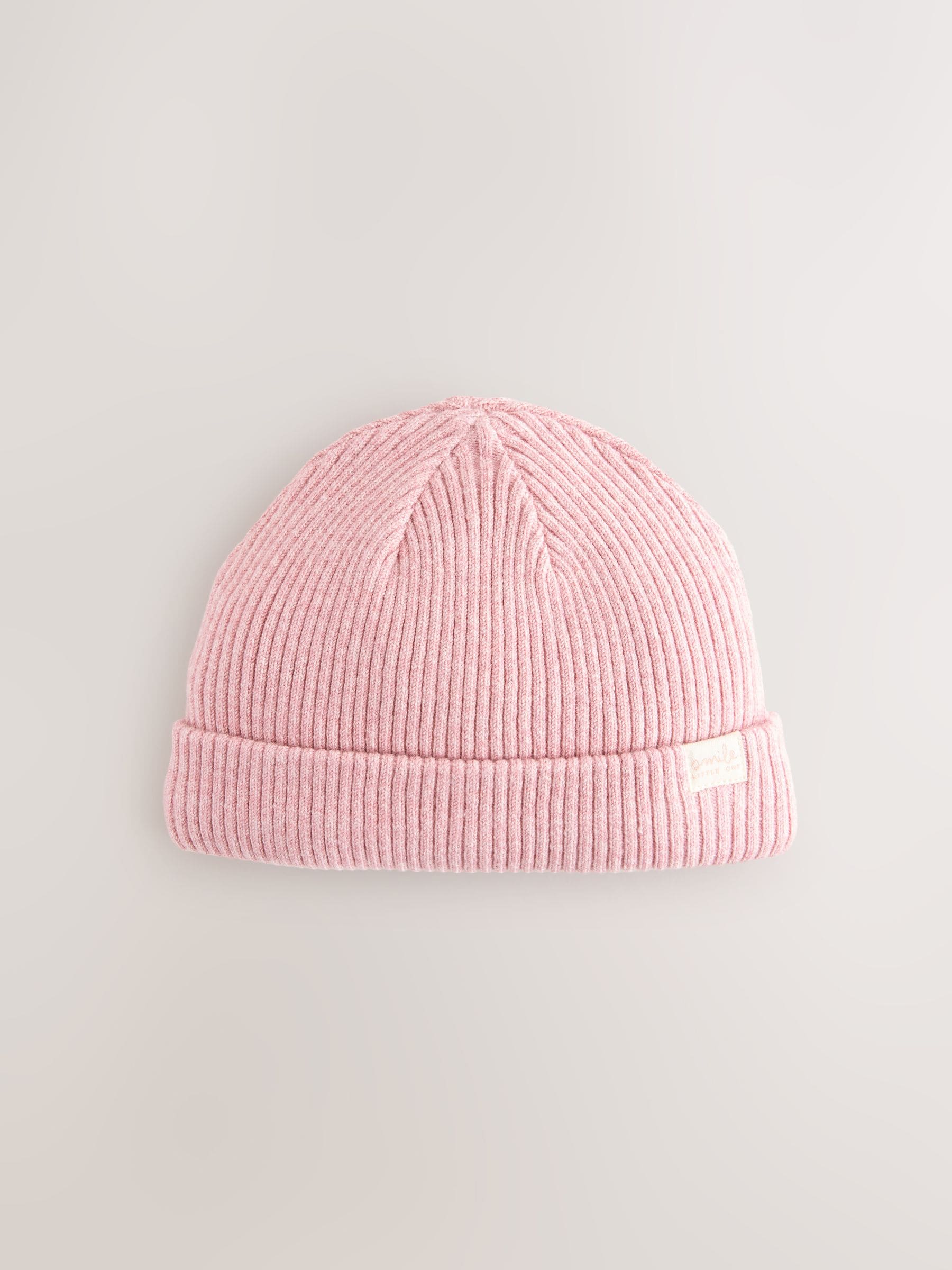 Roze/crème - Set van 2 gebreide babymutsen met kabelpatroon (0mnd-2jr)