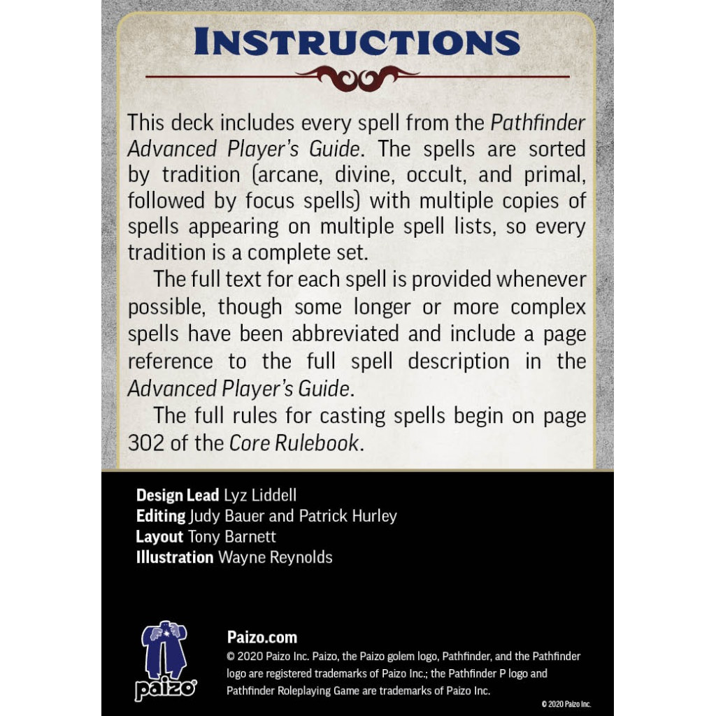 Pathfinder Second Edition - Advanced Player's Guide Spell Deck