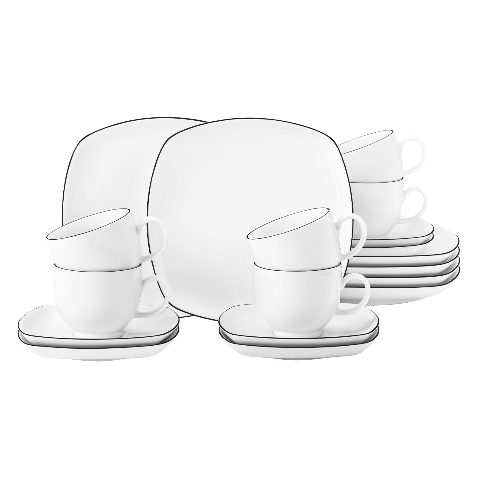 Seltmann Weiden Kaffeeservice eckig Lido Black Line 18er Set