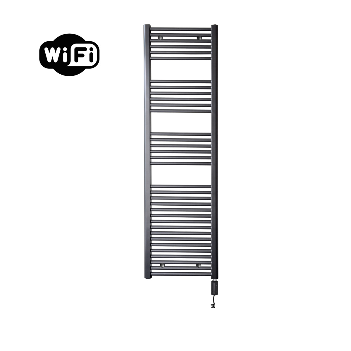 Sanicare elektrische design radiator 45x172cm gunmetal met WiFi en thermostaat rechts zwart