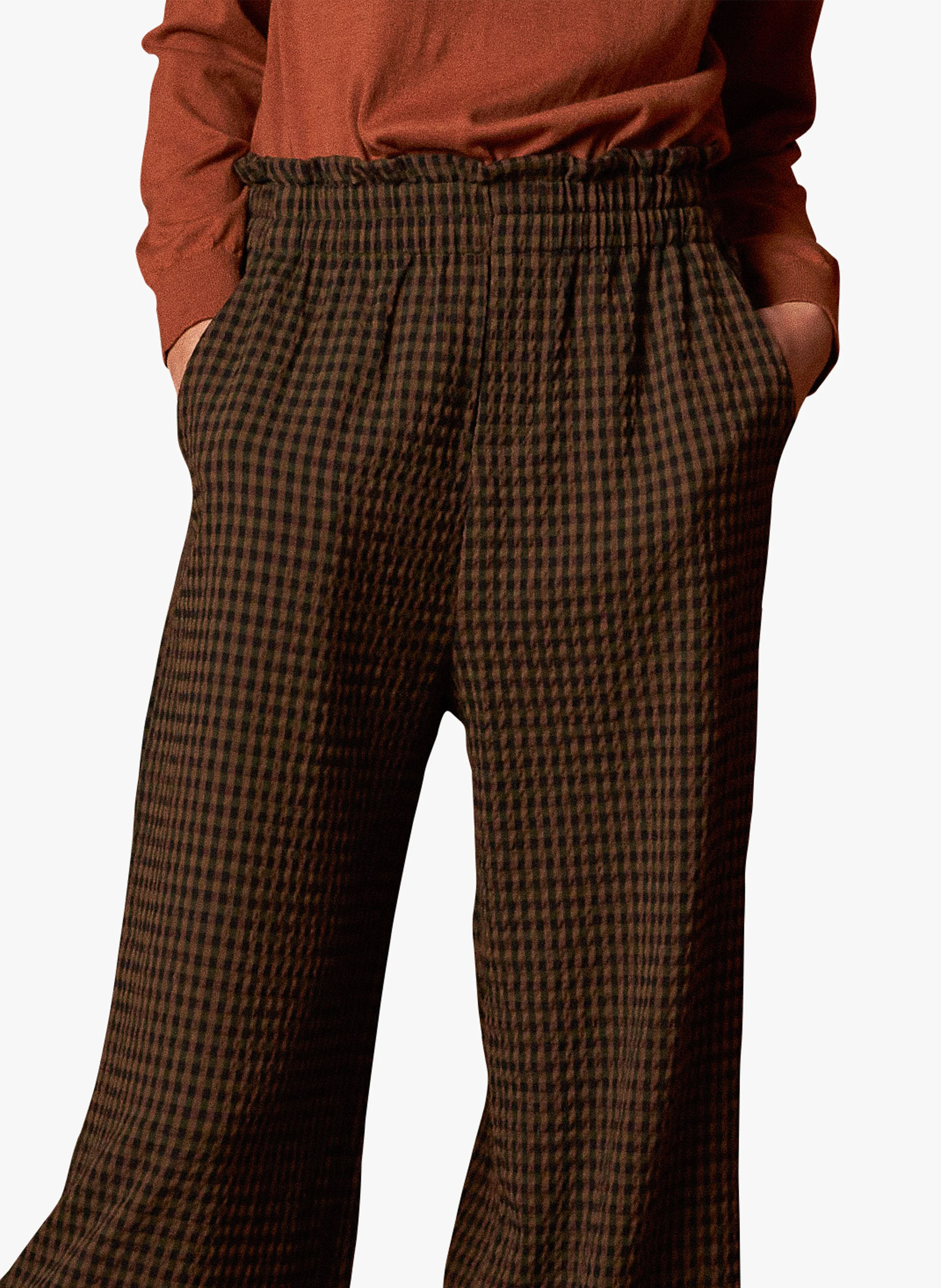 Pantalon large à carreaux| Marron
