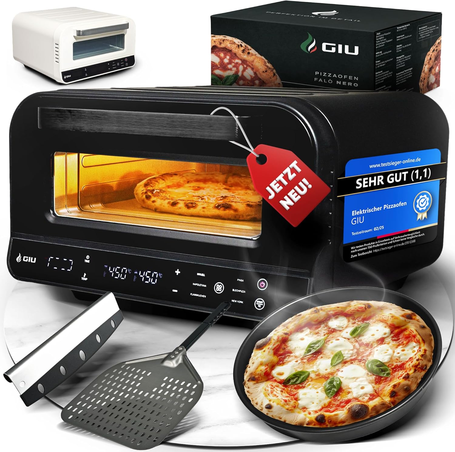 GIU Elektrischer Pizzaofen - Starker Elektro-Ofen für neapolitanische Pizza | Backofen, Pizzaofen, elektrisch, Electric Oven | Über 400 Grad FusionHeat-Tech | Genieße Steinofen-Geschmack Zuhause