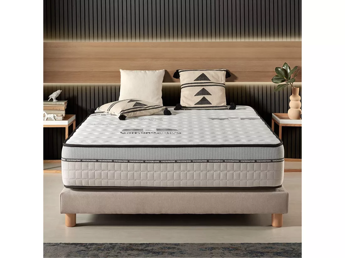 Naturalex - Matelas Visco-carbone à ressorts ensachés 140x190 cm - Épais 30 cm - Visco Thermorégulateur - Tissu Premium - Haute Qualité - Respirabilité optimale