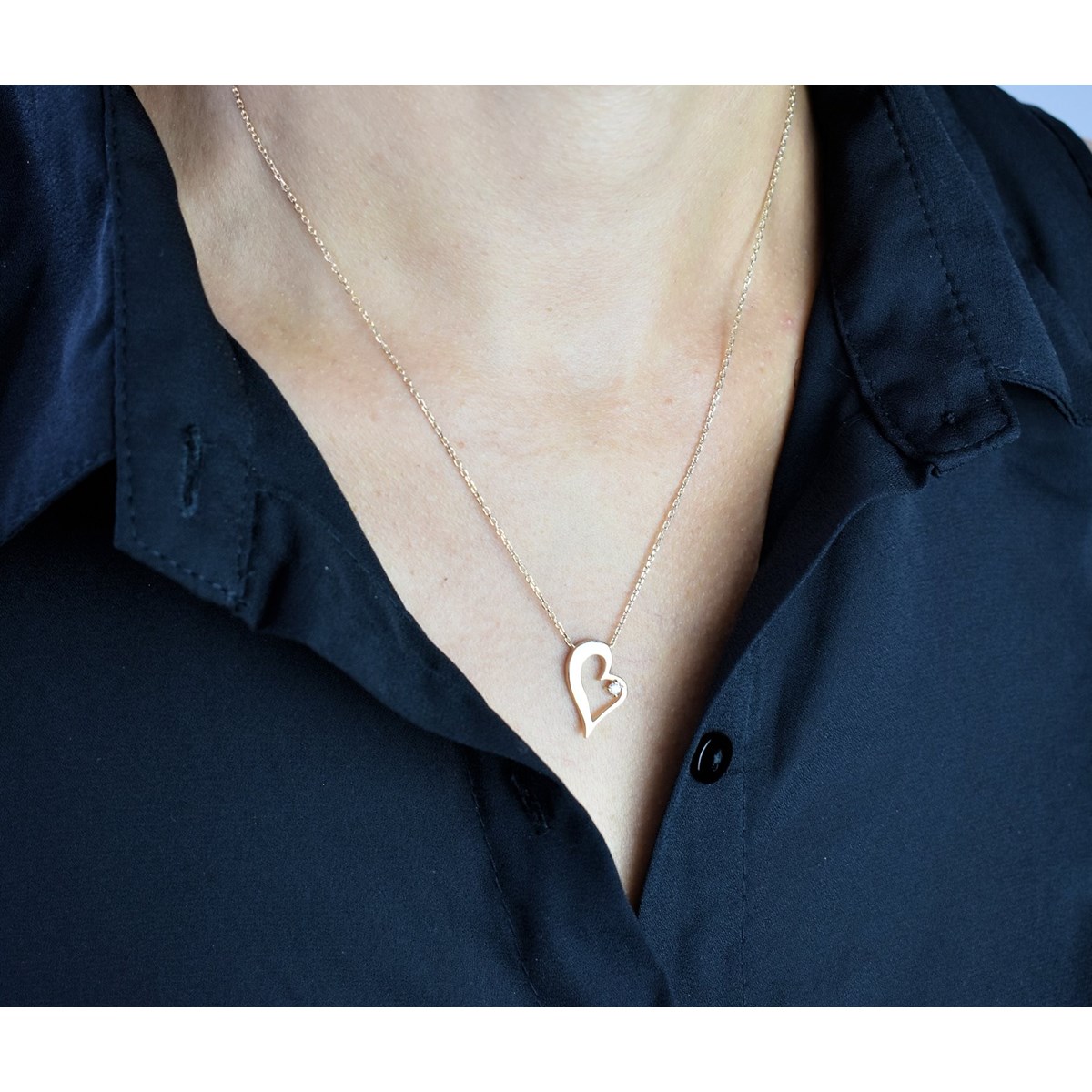 Collier coeur ajouré d'un oxyde de zirconium Plaqué OR 750 3 microns