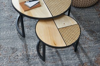 Couchtisch rund 2er Set Schwarz/ Mango massiv
