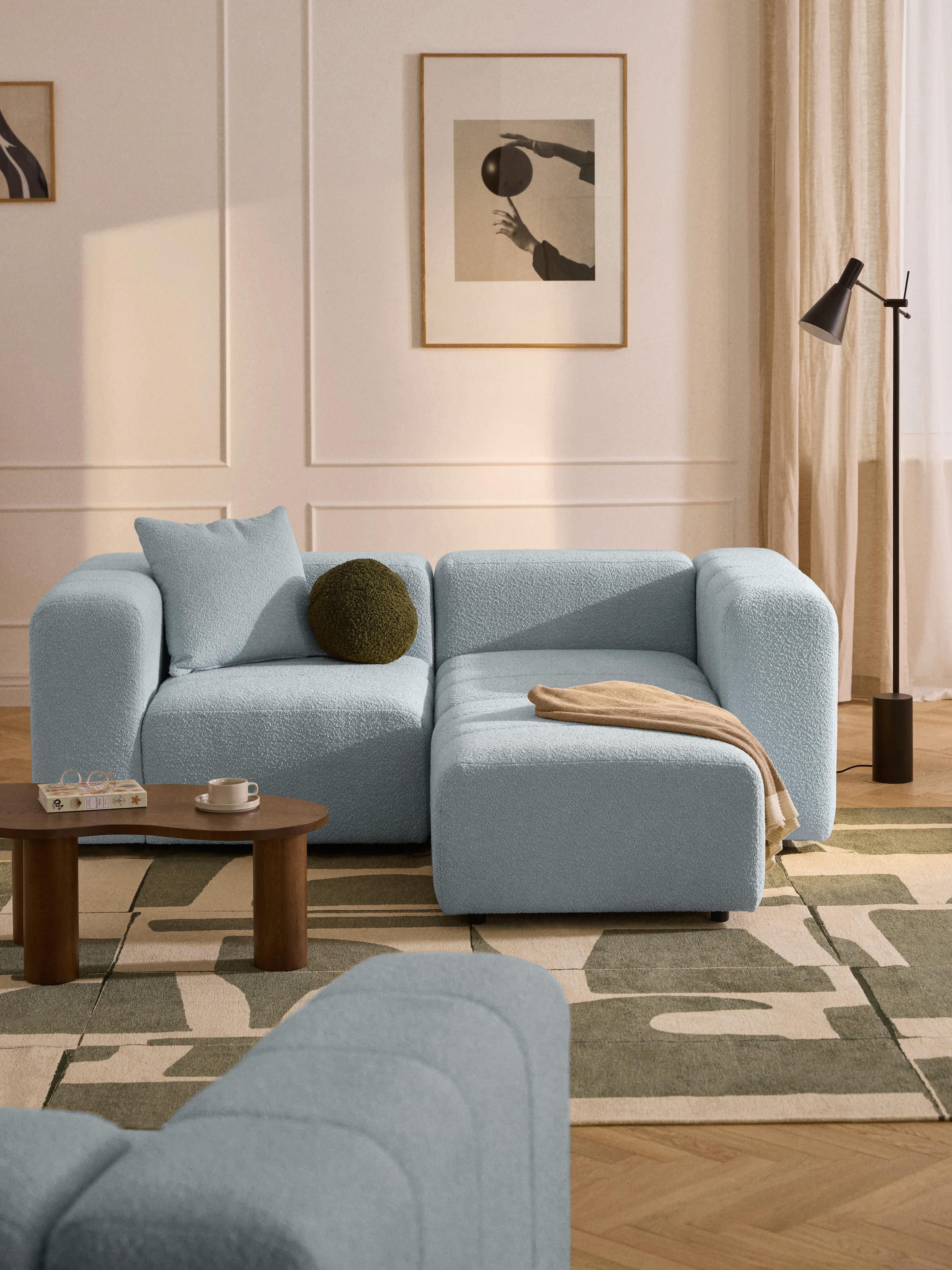Modulaire bouclé bank Lena (3-zits) met poef (links/rechts)