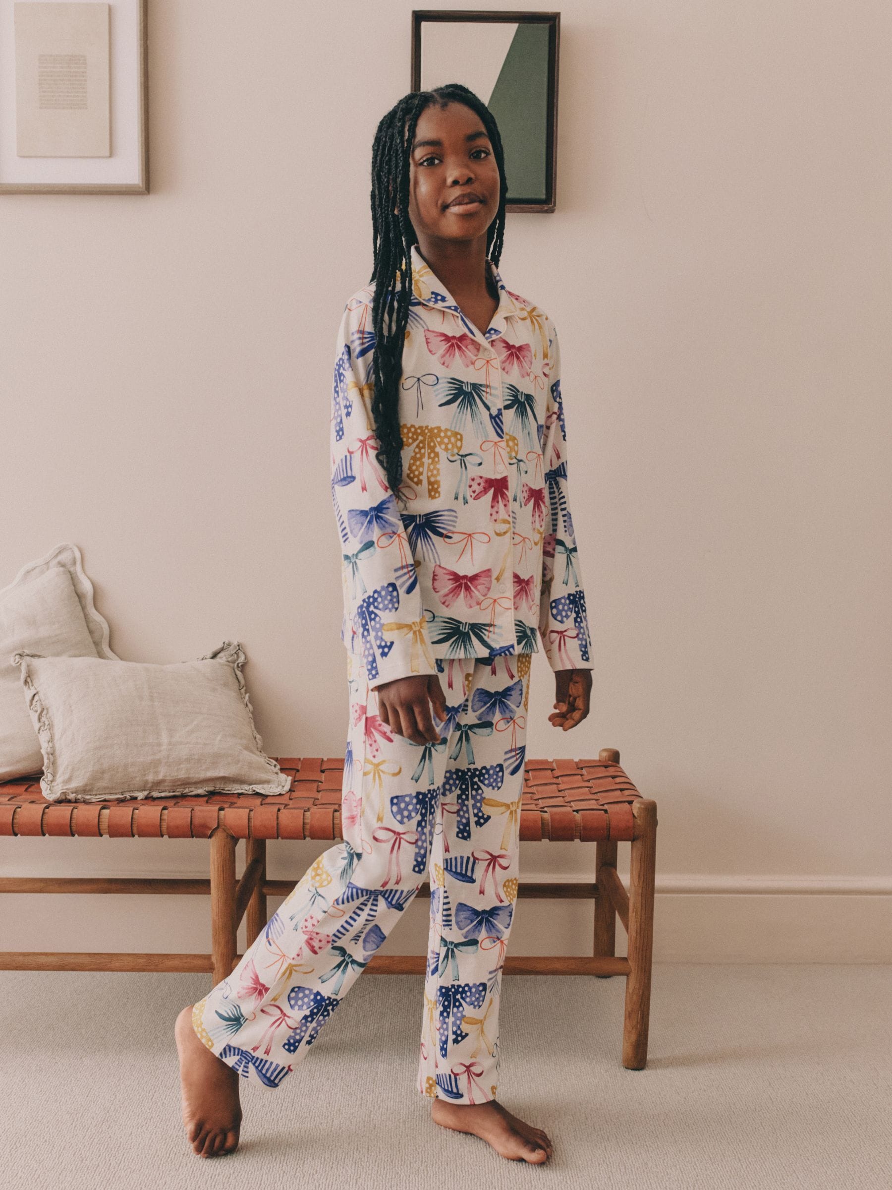 Roze/Groene strikprint - Pyjama met knoopsluiting (3-16jr)