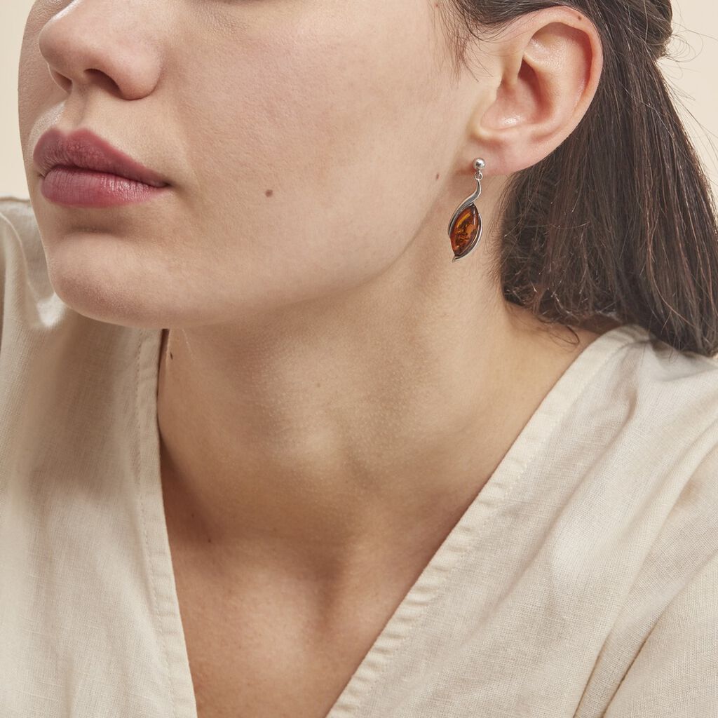 Boucles D'oreilles Pendantes Vyara Argent Blanc Ambre