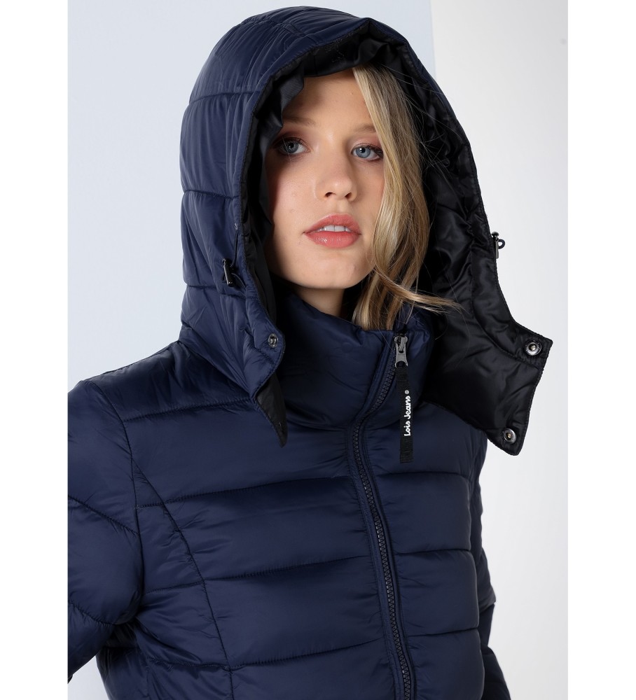 Casaco puffer acolchoado azul marinho Lois com capuz.