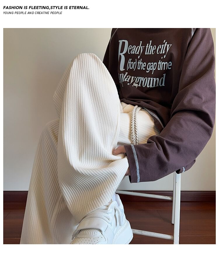 Priam - Hoge taille effen geribbelde wijde broek
