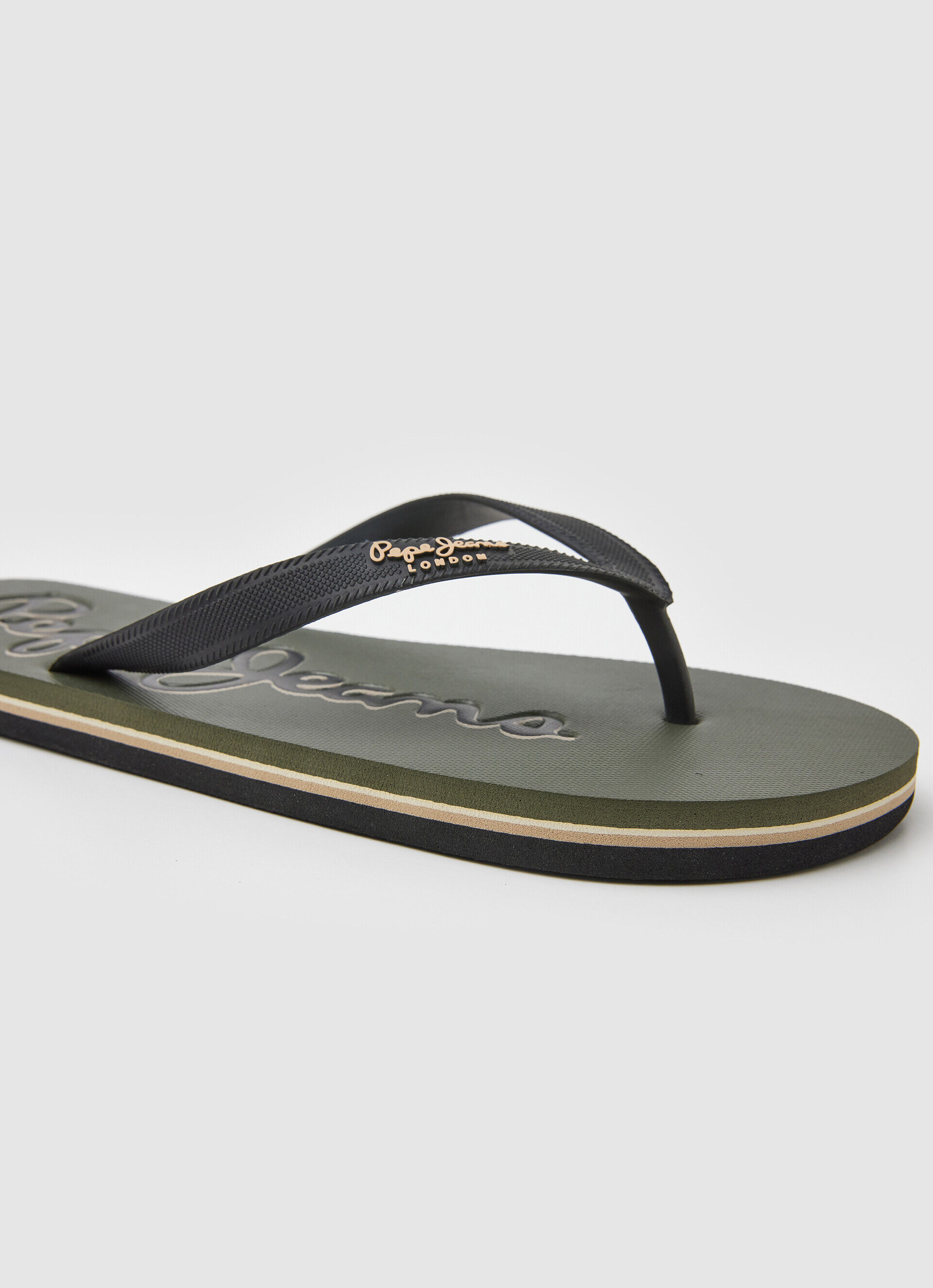 Chinelo de praia com o logotipo da Bay Beach - verde militar
