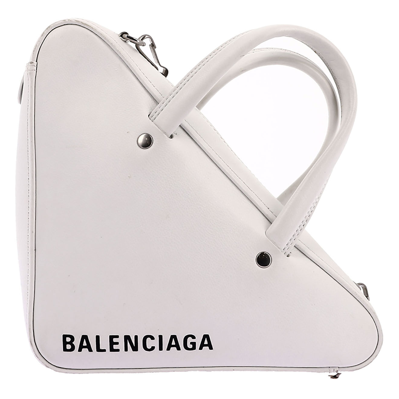 Balenciaga Sac bandoulière Triangle en Cuir blanc - Très bon état - L.27 cm