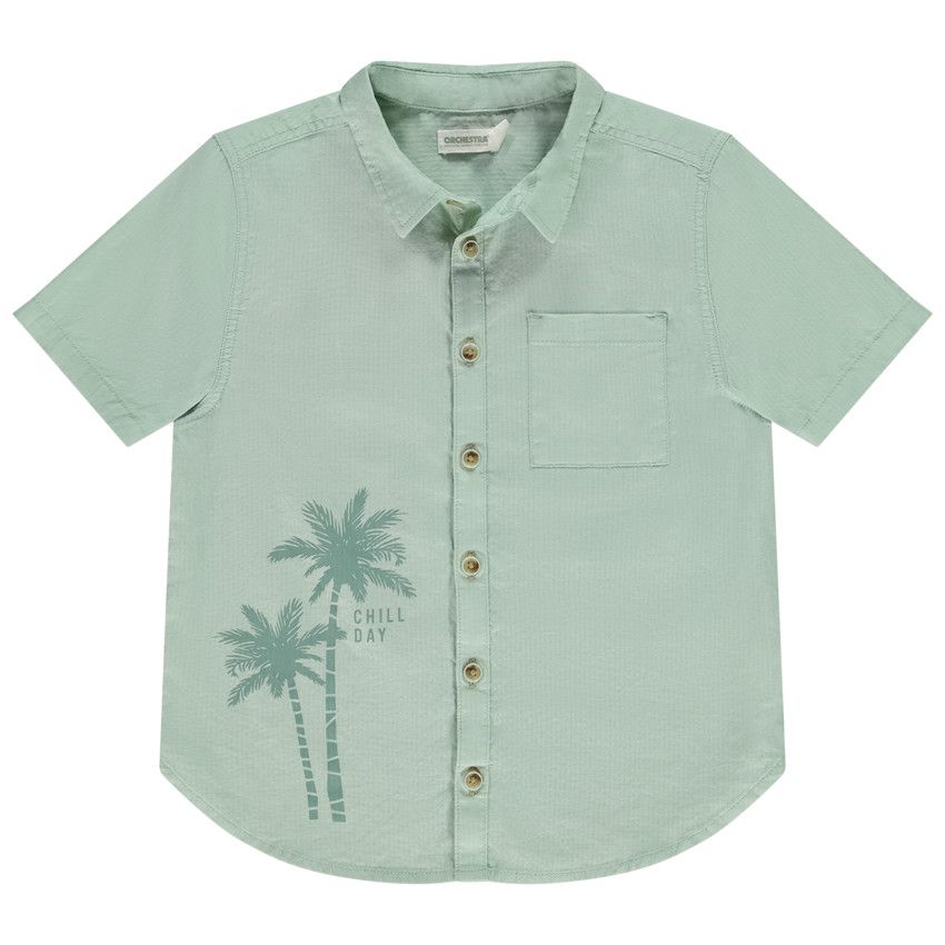 Chemise manches courtes avec print palmiers fantaisie pour garçon - Vert