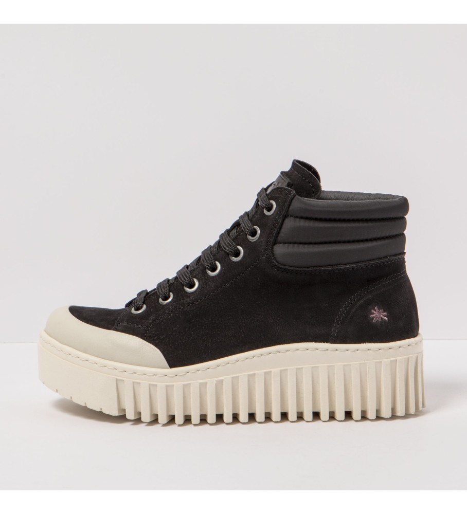Sapatos de plataforma em couro sintético 1532 Nobuck-W Preto-Creme/Brighton