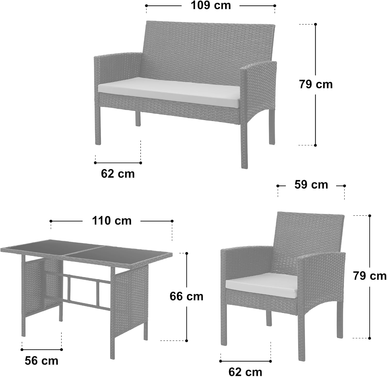 SVITA Brooklyn XL Polyrattan Essgruppe Lounge Garnitur Gartenmöbel Set Esstisch Schwarz