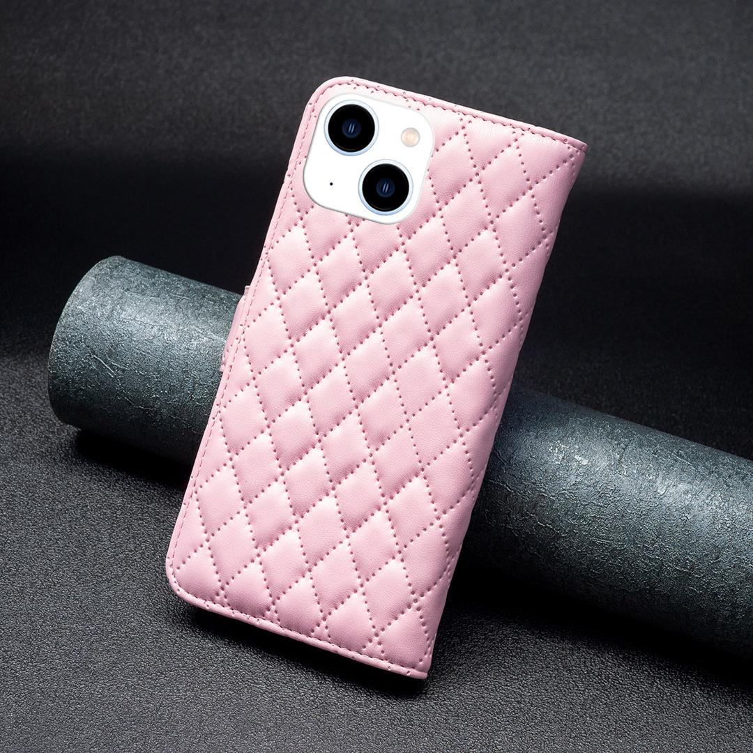 iPhone 14 / iPhone 13 Leder Tasche Flip Cover Steppmuster - Rosa