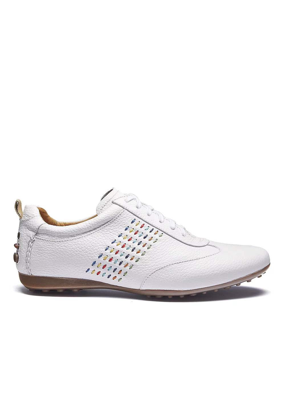 SNEAKERS CUIR GRAINE BLANC SURPIQURES COLORES