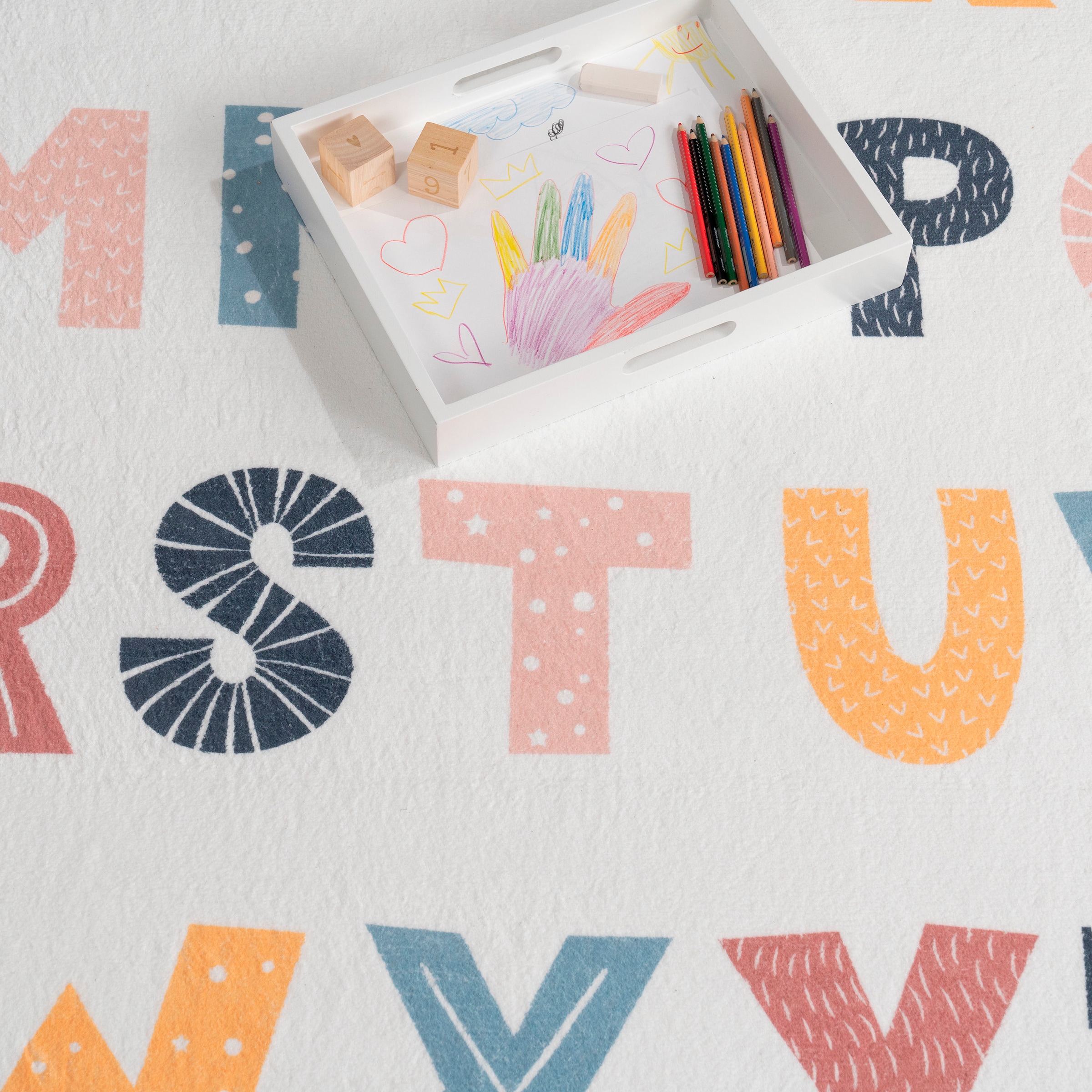 Paco Home Kinderteppich »Eliz 394« rechteckig 12 mm Höhe Kurzflor, Spielteppich, Motiv Alphabet & Regenbogen