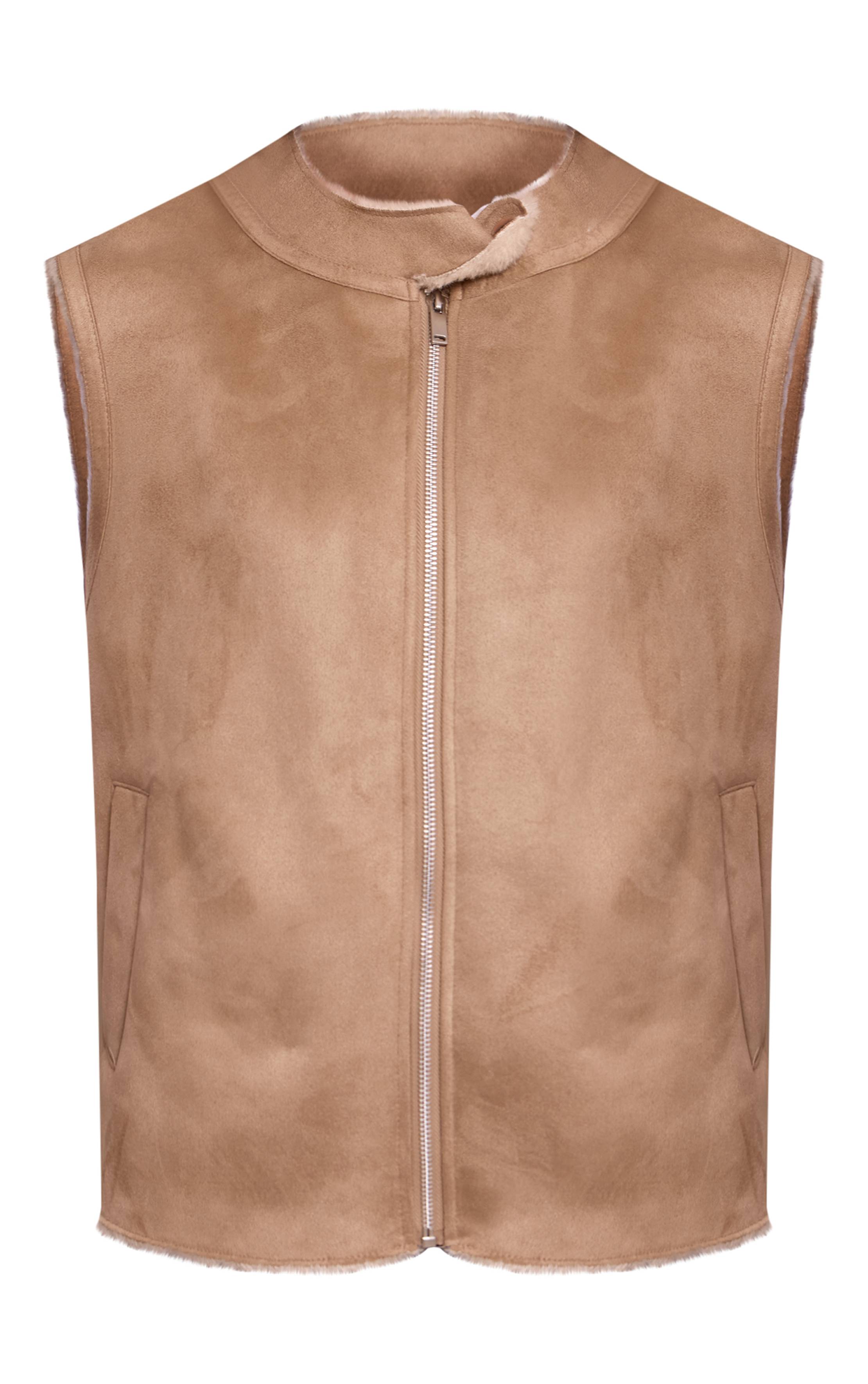 Beige Gilet Sans Manches En Synthétique Doublure Imitation Mouton